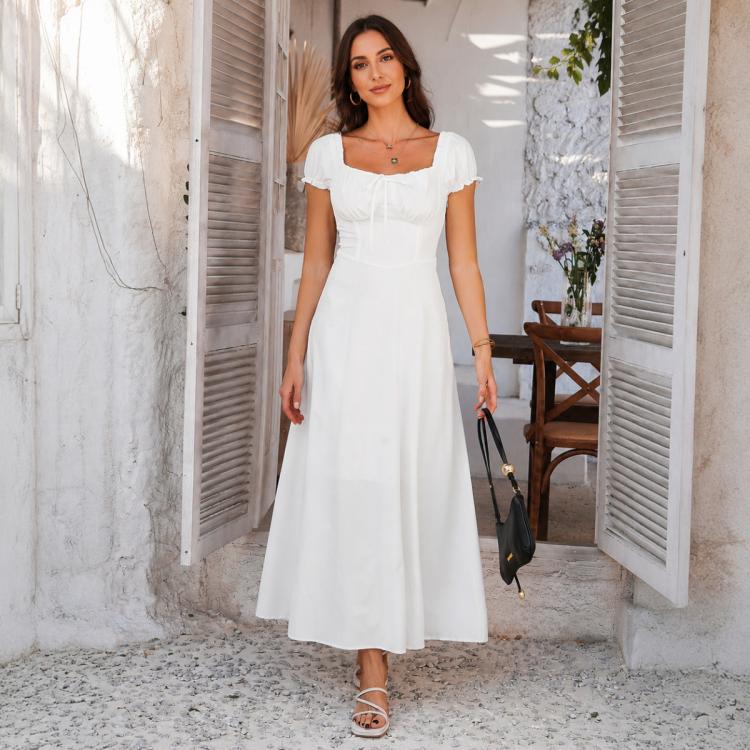 Women Elegant Pure Color Bubble Sleeve French Dress, Size:M(White)
Women Elegant Pure Color Bubble Sleeve French Dress, Size:M(White)