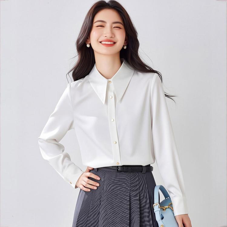 Women Pointed Collar Satin Long Sleeve Blouse, Size:S(White)
Women Pointed Collar Satin Long Sleeve Blouse, Size:S(White)
