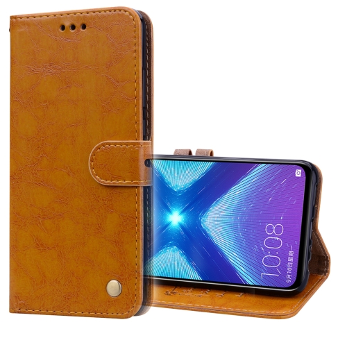 

Business Style Oil Wax Texture Horizontal Flip Leather Case for Huawei Honor 8X, with Holder & Card Slots & Wallet(Light Brown)