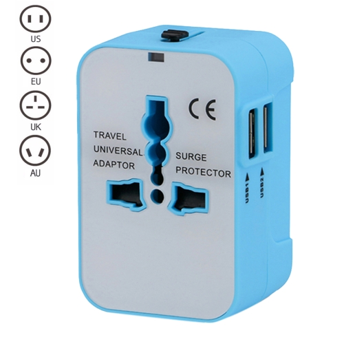 

Portable Multi-function Dual USB Ports Global Universal Travel Wall Charger Power Socket, For iPad , iPhone, Galaxy, Huawei, Xiaomi, LG, HTC and Other Smart Phones, Rechargeable Devices(Blue)