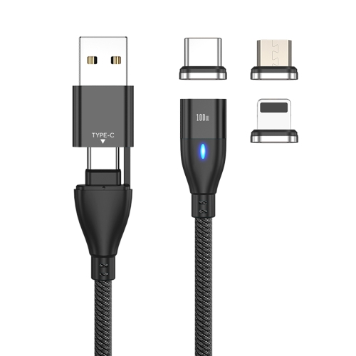 

FLOVEME YXF221434 PD 60W 6 in 1 USB / USB-C / Type-C to 8 Pin + Micro USB + USB-C / Type-C Magnetic Braided Fast Charging Data Cable with Light, Length: 1m(Black)