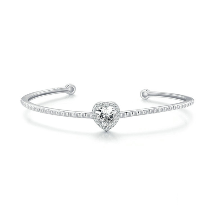 BSB131 Sterling Silver S925 White Gold Plated Zircon Simple Heart Shape Open Bracelet
BSB131 Sterling Silver S925 White Gold Plated Zircon Simple Heart Shape Open Bracelet