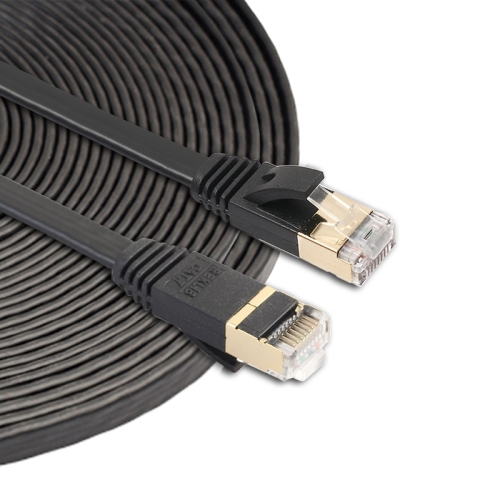 

10m CAT7 10 Gigabit Ethernet Ultra Flat Patch Cable for Modem Router LAN Network - Built with Shielded RJ45 Connectors (Black)