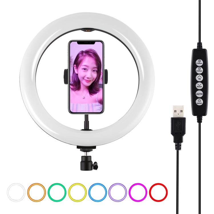 PULUZ 10.2 inch 26cm USB 10 Modes 8 Colors RGBW Dimmable LED Ring Vlogging Photography Video Lights with Tripod Ball Head & Phone Clamp(Black) 
PULUZ 10.2 inch 26cm USB 10 Modes 8 Colors RGBW Dimmable LED Ring Vlogging Photography Video Lights with Tripod Ball Head & Phone Clamp(Black)