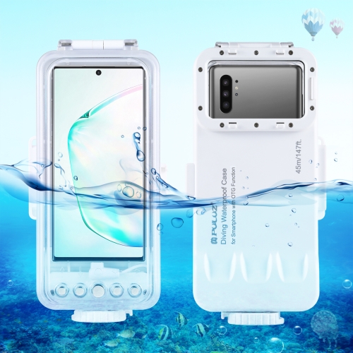 

PULUZ 45m/147ft Waterproof Diving Case Photo Video Taking Underwater Housing Cover for Galaxy, Huawei, Xiaomi, Google Android Smartphones with OTG Function(White)