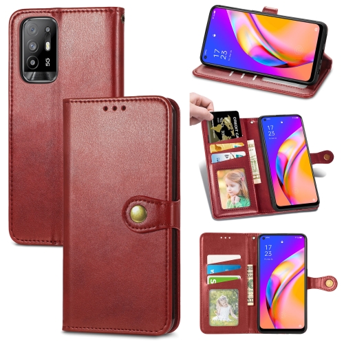 

For OPPO A94 5G /F19 Pro+ 5G /Reno5 Z Solid Color Leather Buckle Phone Case with Lanyard & Photo Frame & Card Slot & Wallet & Stand Function(Red)