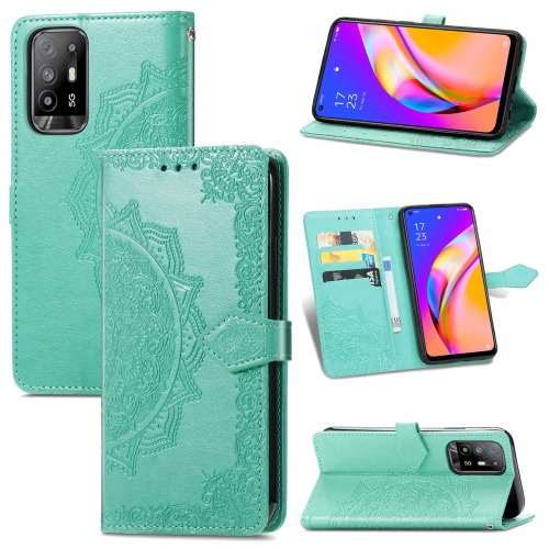 

For OPPO A94 5G / F19 Pro+ 5G /Reno5 Z Mandala Flower Embossed Horizontal Flip Leather Case with Holder & Three Card Slots & Wallet & Lanyard(Green)