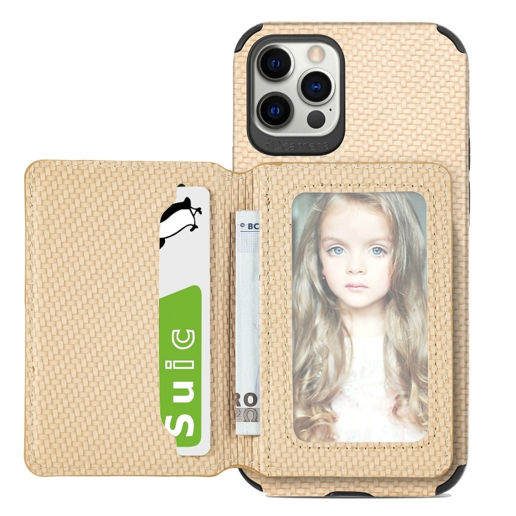 Carbon Fiber Magnetic Card Bag TPU+PU Shockproof Back Cover Case with Holder & Card Slot & Photo Frame For iPhone 12 / 12 Pro(Khaki)
Carbon Fiber Magnetic Card Bag TPU+PU Shockproof Back Cover Case with Holder & Card Slot & Photo Frame For iPhone 12 / 12 Pro(Khaki)