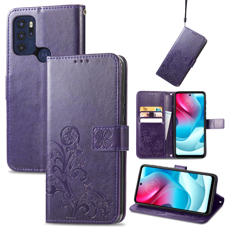 For Motorla Moto G60S Four-leaf Clasp Embossed Buckle Mobile Phone Protection Leather Case with Lanyard & Card Slot & Wallet & Bracket Function(Purple)
For Motorla Moto G60S Four-leaf Clasp Embossed Buckle Mobile Phone Protection Leather Case with Lanyard & Card Slot & Wallet & Bracket Function(Purple)