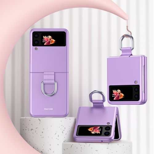 

For Samsung Galaxy Z Flip3 5G Skin Feel Folding Phone Case with Drawstring Key Chain(Purple)