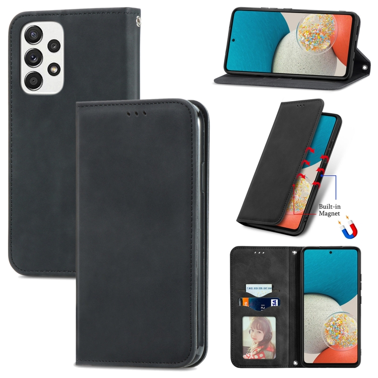 For Samsung Galaxy A53 5G Retro Skin Feel Magnetic Leather Phone Case(Black)
For Samsung Galaxy A53 5G Retro Skin Feel Magnetic Leather Phone Case(Black)