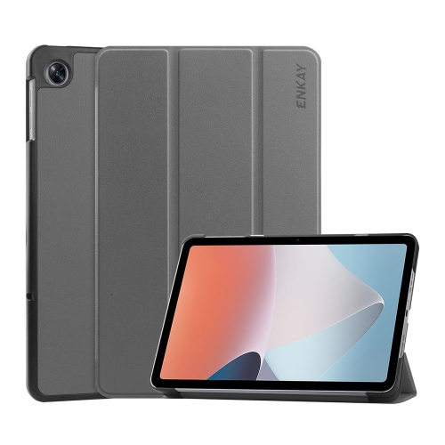 

For OPPO Pad Air ENKAY Tri-fold Custer Texture Leather Smart Tablet Case(Grey)