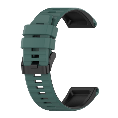 

For Garmin Fenix 3 26mm Silicone Mixing Color Watch Strap(Dark Green+Black)