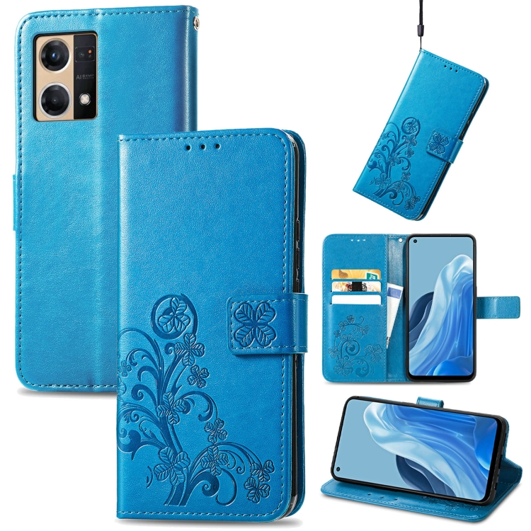 For OPPO Reno7 4G Four-leaf Clasp Embossed Buckle Leather Phone Case(Blue)
For OPPO Reno7 4G Four-leaf Clasp Embossed Buckle Leather Phone Case(Blue)