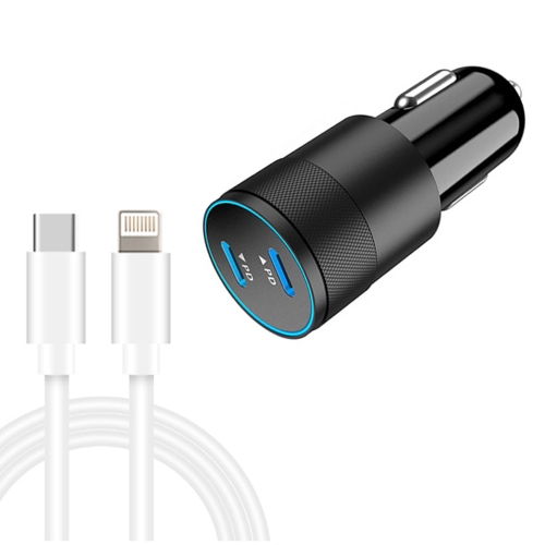 

Dual PD 3.0 40W USB-C / Type-C Car Charger with 1m USB-C / Type-C to 8 Pin Data Cable(Black)