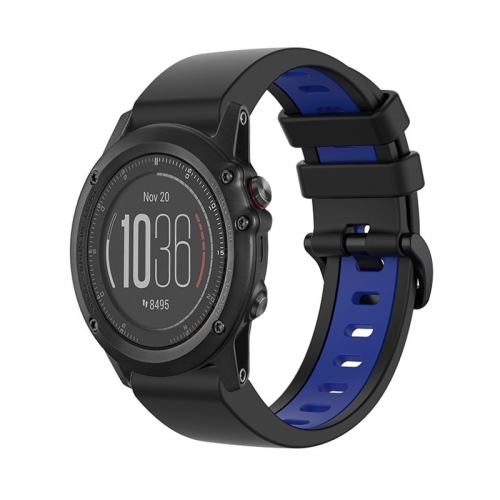 

For Garmin Fenix 3 HR 26mm Silicone Sports Two-Color Watch Band(Black+Blue)