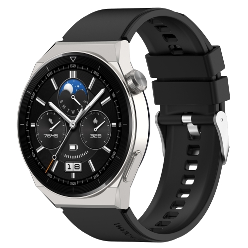 

For Huawei Watch GT 42mm/46mm / GT2 46mm 22mm Protruding Head Silicone Strap Silver Buckle(Black)