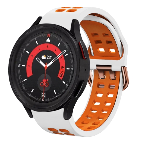 

For Samsung Galaxy Watch 5 40mm 20mm Breathable Two-Color Silicone Watch Band(White+Orange)