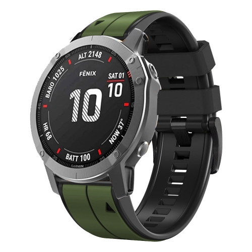 

For Garmin Fenix 3 HR 22mm Silicone Sports Two-Color Watch Band(Amygreen+Black)