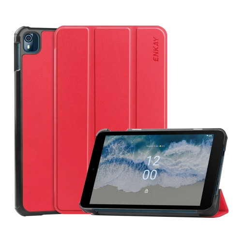 

For Nokia T10 ENKAY Tri-fold Custer Texture Leather Smart Tablet Case(Red)