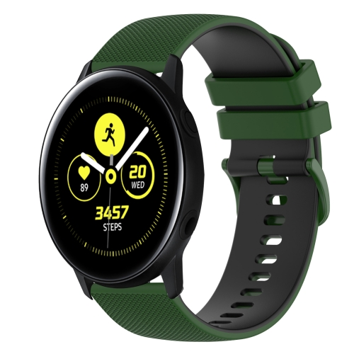 

For Samsung Galaxy Watch Active2 44mm 20mm Checkered Two-Color Silicone Watch Band(Amy Green+Black)