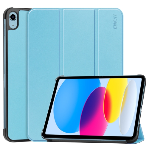 

For iPad 10th Gen 10.9 2022 ENKAY Tri-fold Custer Texture Leather Stand Smart Case(Light Blue)