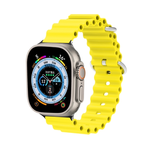 

Ocean Silicone Metal Head Watch Band For Apple Watch Ultra 49mm&Watch Ultra 2 49mm / Series 9&8&7 45mm / SE 3&SE 2&6&SE&5&4 44mm / 3&2&1 42mm(Yellow)