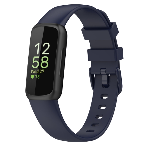 

For Fitbit Inspire 3 Solid Color Silicone Watch Band, Size:S(Dark Blue)