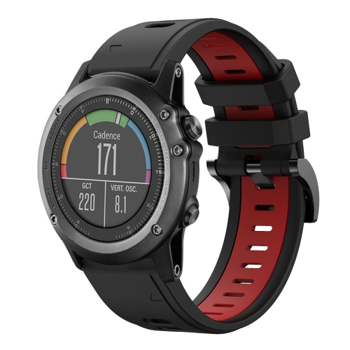 

For Garmin Fenix 3 HR 26mm Two-Color Sports Silicone Watch Band(Black+Red)