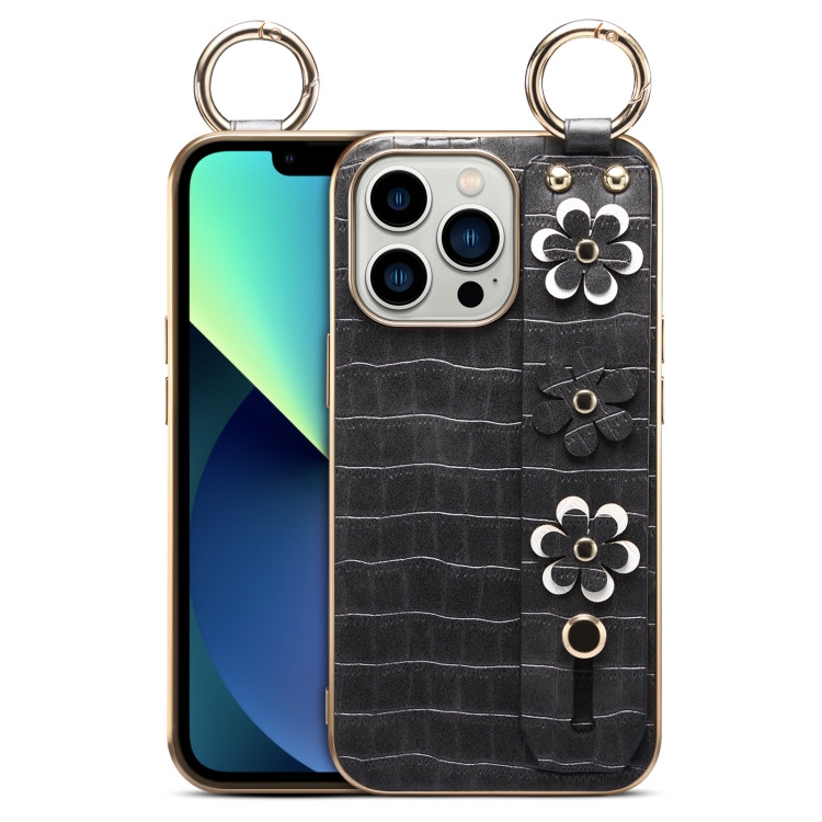 For iPhone 12 / 12 Pro Wristband Ring Sakura Electroplated Crocodile Leather Phone Case(Black)
For iPhone 12 / 12 Pro Wristband Ring Sakura Electroplated Crocodile Leather Phone Case(Black)