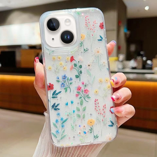 

For iPhone 15 Plus Fresh Small Floral Phone Case Drop Glue Protective Cover(D04 Colorful Floral)