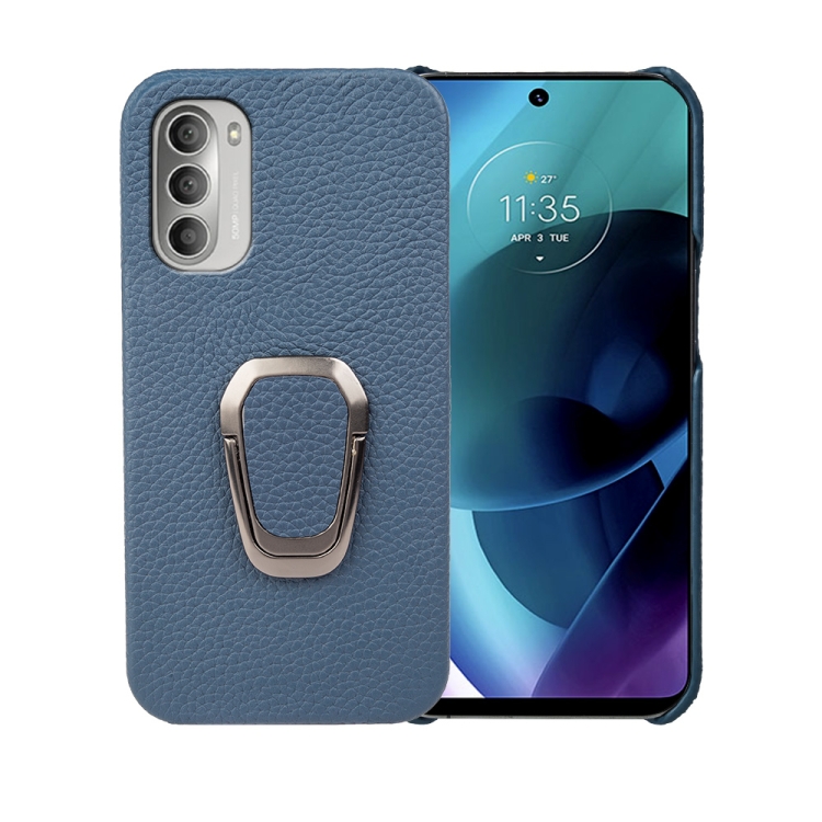 For Motorola Moto G51 5G Ring Holder Litchi Texture Genuine Leather Phone Case(Blue)
For Motorola Moto G51 5G Ring Holder Litchi Texture Genuine Leather Phone Case(Blue)