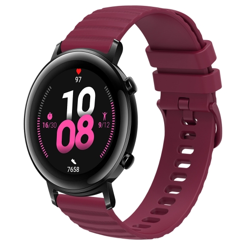 

For Huawei Watch GT2 42mm 20mm Wavy Dot Pattern Solid Color Silicone Watch Band(Wine Red)