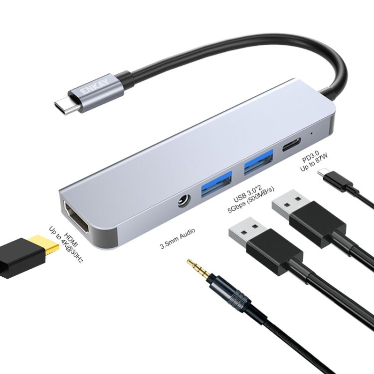 ENKAY Hat-Prince 5 in 1 Type-C Hub 4K HDMI Converter Docking Station 3.5mm Audio Jack Adapter
ENKAY Hat-Prince 5 in 1 Type-C Hub 4K HDMI Converter Docking Station 3.5mm Audio Jack Adapter