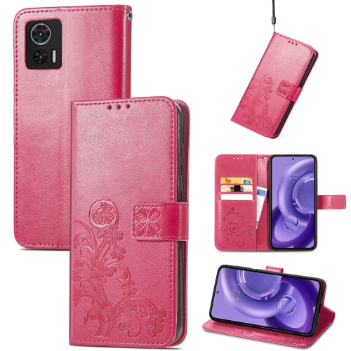 

For Motorola Edge 30 Neo Four-leaf Clasp Embossed Leather Phone Case(Magenta)