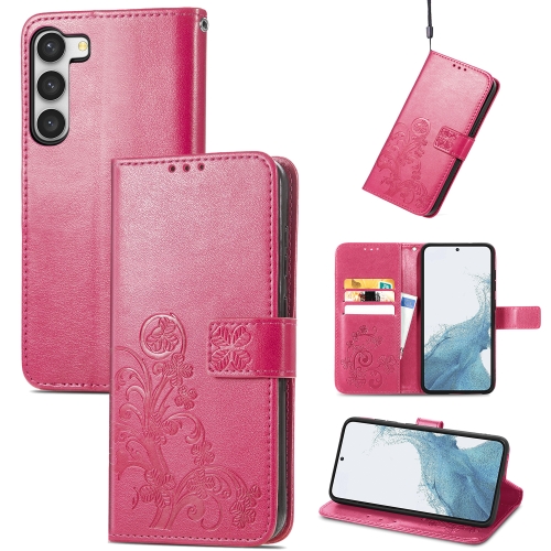

For Samsung Galaxy A54 5G Four-leaf Clasp Embossed Buckle Leather Phone Case(Magenta)