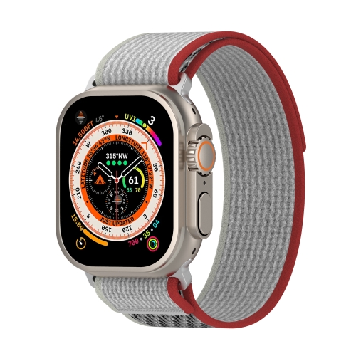 

Double Color Nylon Hook and Loop Fastener Watch Band For Apple Watch Series 8&7 45mm / SE 2&6&SE&5&4 44mm / 3&2&1 42mm(Red+White)