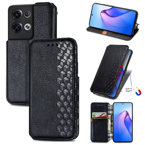 

For OPPO Reno8 Pro Cubic Grid Pressed Magnetic Leather Phone Case(Black)