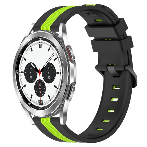 

For Samsung Galaxy Watch4 Classic 42mm 20mm Vertical Two-Color Silicone Watch Band(Black+Lime Green)