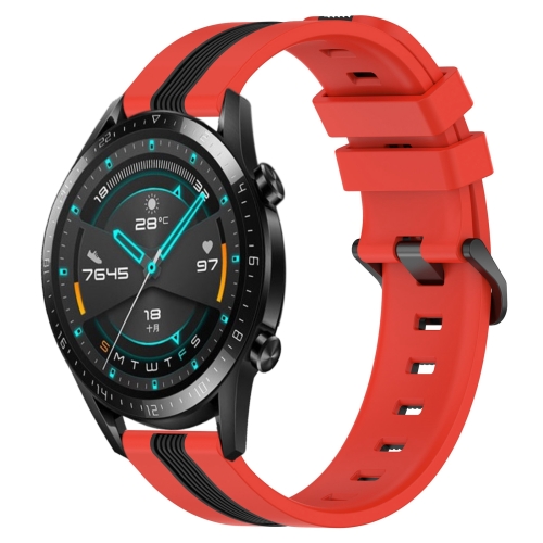 

For Huawei Watch GT2 42mm 20mm Vertical Two-Color Silicone Watch Band(Red+Black)