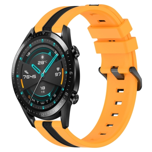 

For Huawei Watch GT2 42mm 20mm Vertical Two-Color Silicone Watch Band(Yellow+Black)