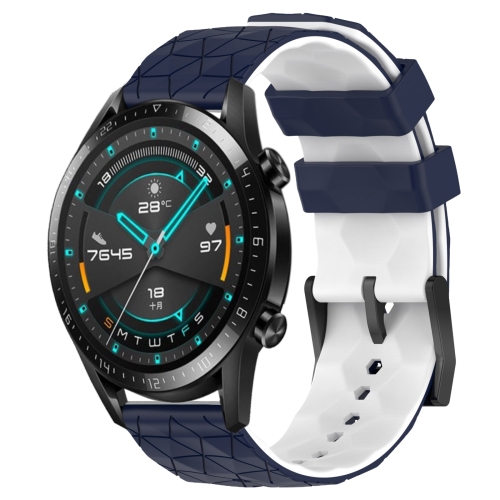

For Huawei Watch GT2 42mm 20mm Football Pattern Two-Color Silicone Watch Band(Midnight Blue + White)