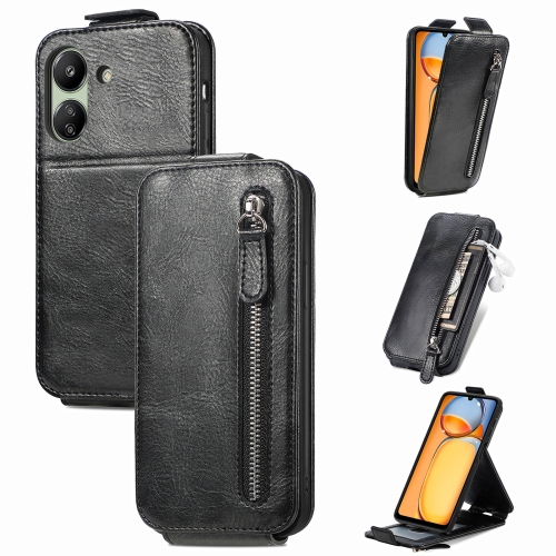

For Xiaomi Redmi 13C Zipper Wallet Vertical Flip Leather Phone Case(Black)