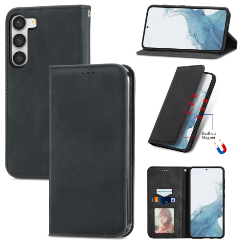 

For Samsung Galaxy S23 5G Retro Skin Feel Magnetic Leather Phone Case(Black)