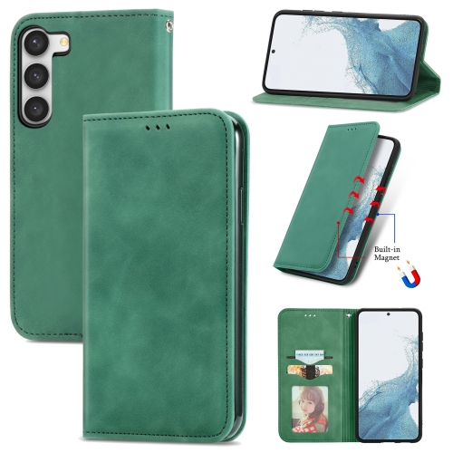 

For Samsung Galaxy S23 5G Retro Skin Feel Magnetic Leather Phone Case(Green)