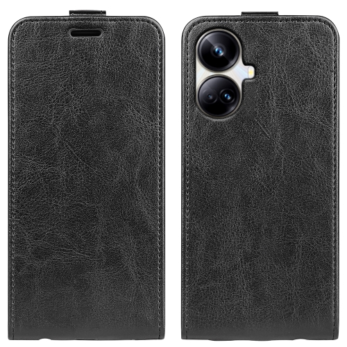

For Realme 10 Pro+ R64 Texture Single Vertical Flip Leather Phone Case(Black)