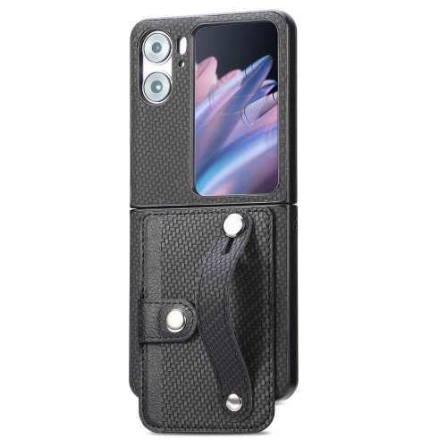 

For OPPO Find N2 Flip Wristband Kickstand Card Wallet Back Cover Phone Case(Black)