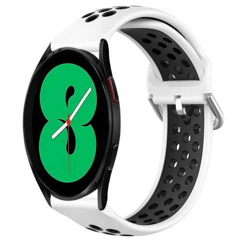 

For Samsung Galaxy Watch 4 44mm 20mm Perforated Breathable Sports Silicone Watch Band(White+Black)