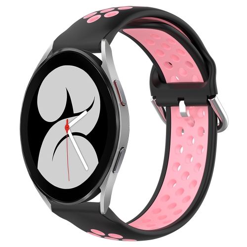 

For Samsung Galaxy Watch 4 40mm 20mm Perforated Breathable Sports Silicone Watch Band(Black+Pink)