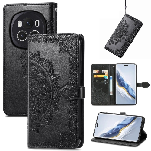 

For Honor Magic6 Pro Mandala Flower Embossed Leather Phone Case(Black)